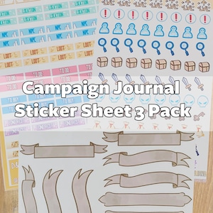 3 Pack Dungeons and Dragons Pathfinder D20 TTRPG Campaign Journal Aesthetic Label Sticker Sheet Cute Dnd Player Journal Organization Sticker