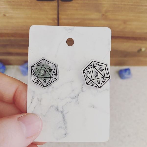 D20 Earrings - Dice Jewelry for Dungeons and Dragons Enthusiasts - Geeky Gamer Accessories - Handmade RPG Dice Earrings