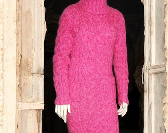 Mohair Knit Dress: Long Braided Turtleneck Winter Gown
