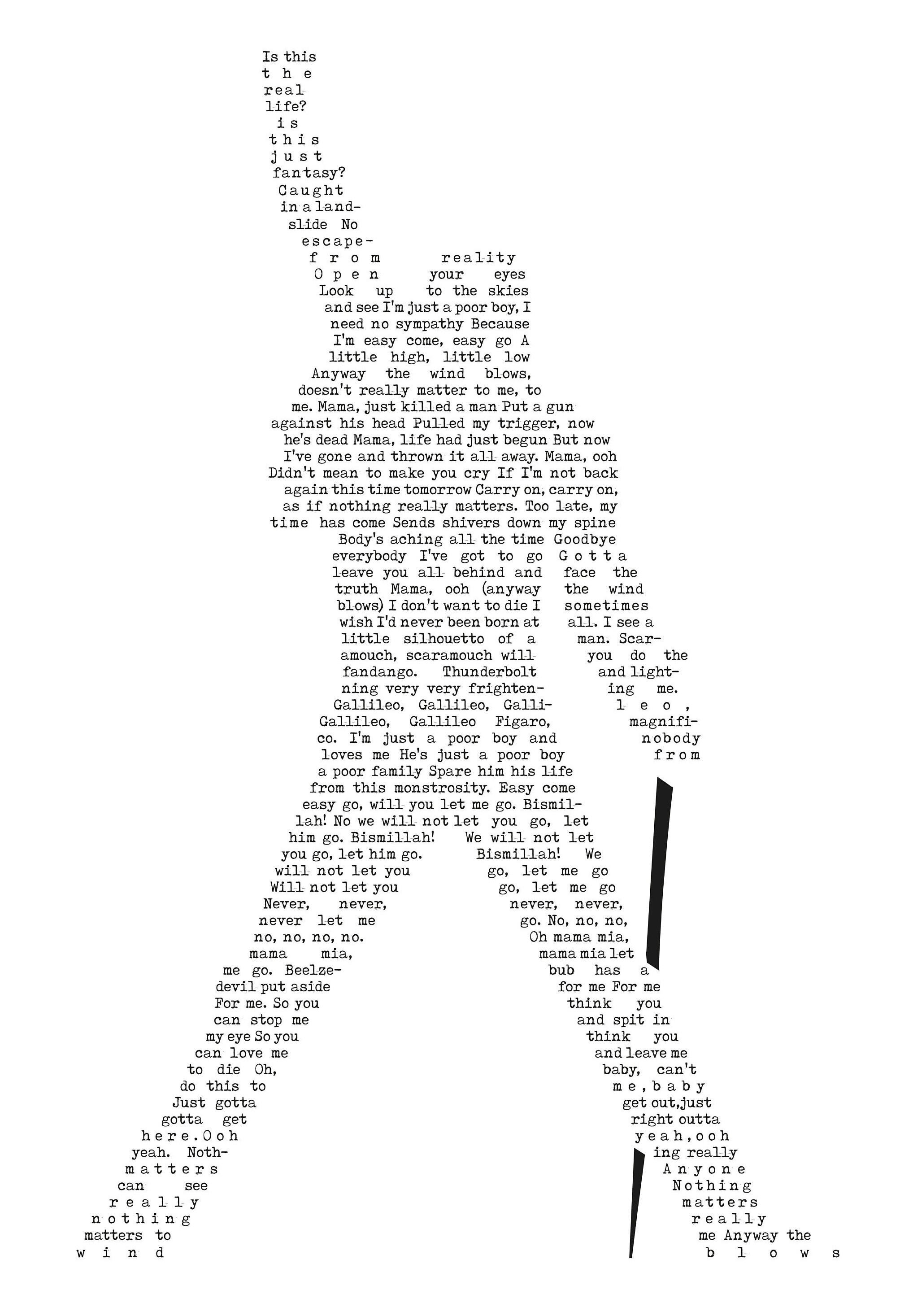 Queen Bohemian Rhapsody Lyrics A4 Print - Etsy UK