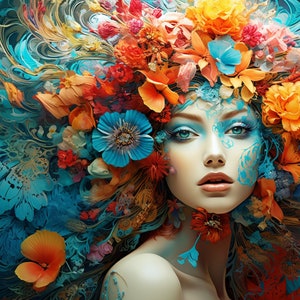 Póster Hada de las flores Encanto turquesa Decoración Arte digital Decoración de la pared