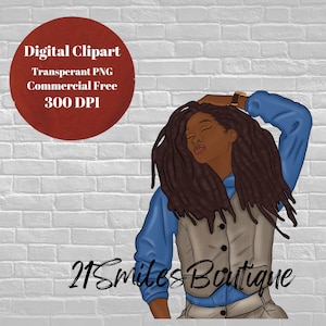Black Woman Clipart, Woman with Locs, Black Girl Clipart, Strong Woman, PRIDE, Fashion Clipart, African American Clipart, Planner, Cards