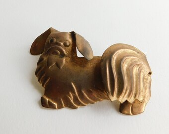 Vintage Pekinese brass brooch