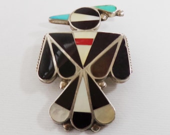 Thunderbird Brooch Pendant Necklace Native American Craftmanship Multi Stone Inlay Brooch      T15