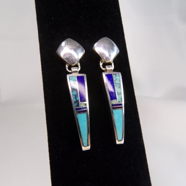 Turquoise Earrings Lapis Earrings Inlay Native American    T9