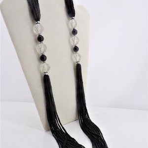 Vintage Black Seed Bead y Collar de Cristal T6
