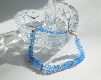 Blue Crystal Glass Bead and Sterling Silver Bracelet #T8