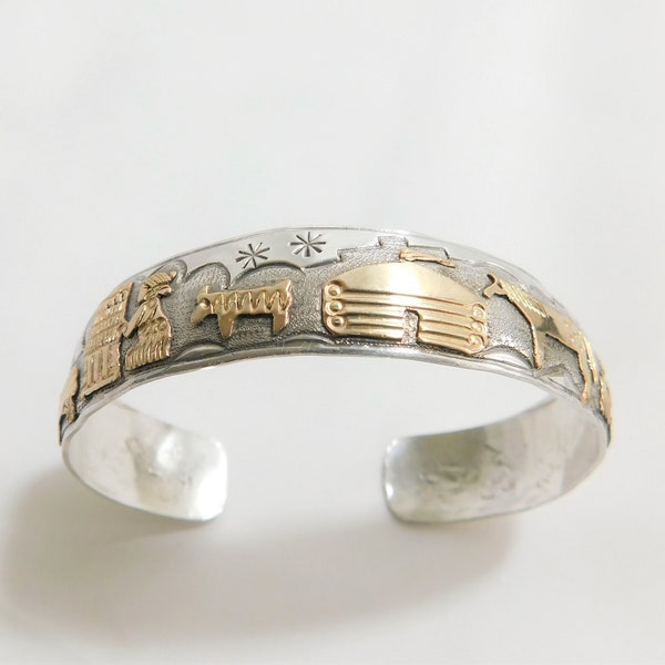 T. A. Begay Cuff Storyteller Bracelet 925 Sterling Silver and 12k Yellow Gold   T3