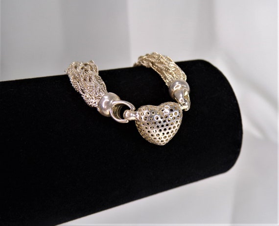 Sterling Silver Heart Bracelet Multi Chain Bracel… - image 3