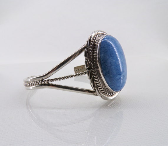 Sterling Silver Lapis Bracelet, Blue Denim Cuff  … - image 1