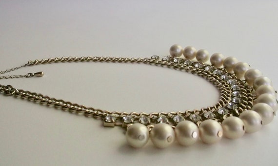 Vintage Pearl and Rhinestone Necklace #T3 - image 2