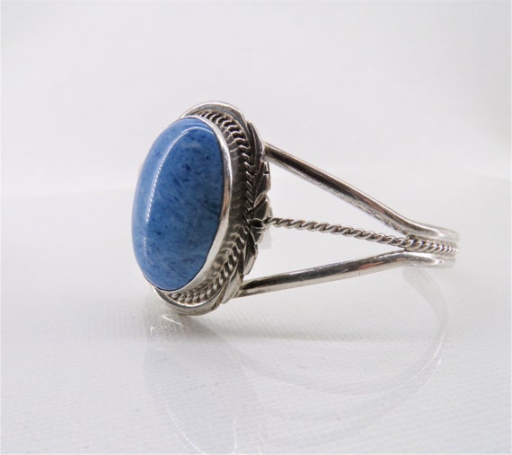Sterling Silver Lapis Bracelet, Blue Denim Cuff  … - image 2