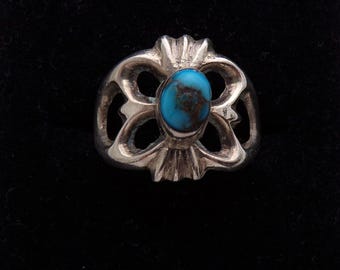 Sterling Silver Turquoise Native American Ring Size 7.5   T15