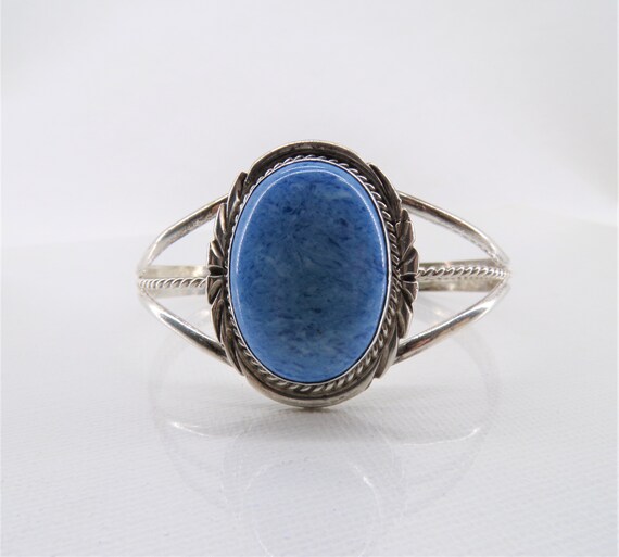 Sterling Silver Lapis Bracelet, Blue Denim Cuff  … - image 4