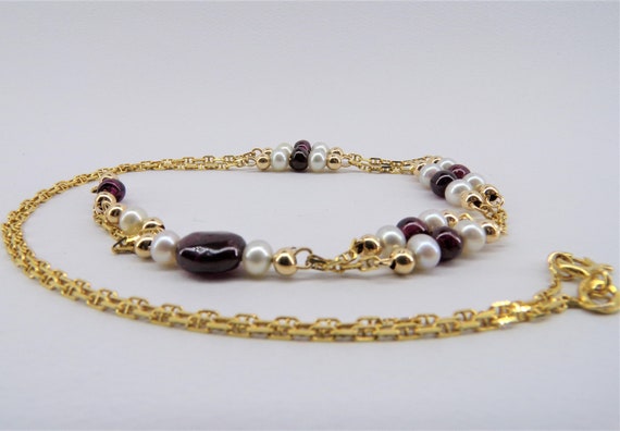 Vintage Lariat Necklace 14k Gold Pearl and Garnet… - image 10