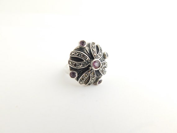 Vintage Marcasite and Amethyst Ring   T10 - image 2