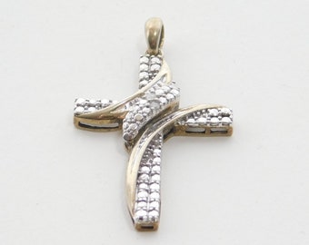 Vintage Religious Cross of 925 Sterling Silver and Diamonds   T5