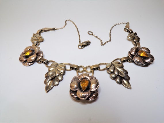 Vintage Flower Necklace 12k Gold Filled Linked Ne… - image 3