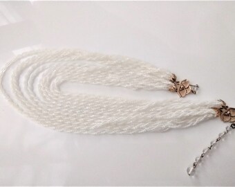 White Necklace 10 Strand Finished w/Gold Tone Clasp #T8