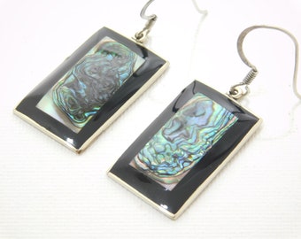 Vintage Abalone and Enamel Drop Earrings   T5