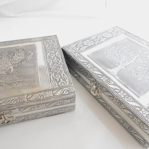 Vintage Silver Tone Ornate Jewelry Boxes   S1