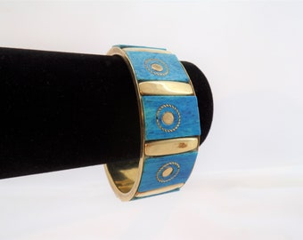 Blue Bracelet Cuff Vintage Brass    T6