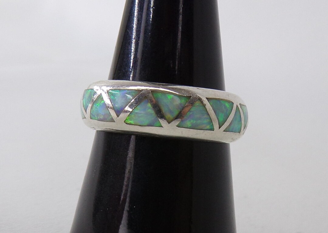 Geometric Inlay Ring Opal Inlay Ring Geometric Design Sterling Silver Ring Size 8 T15 - Etsy