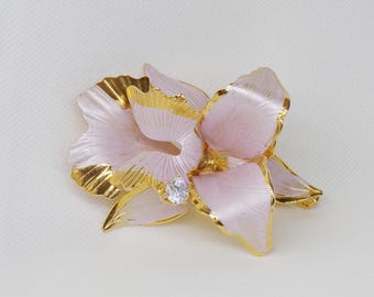 Pink Brooch Orchid with CZ Cerrito     T15