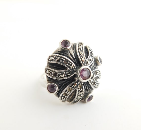 Vintage Marcasite and Amethyst Ring   T10 - image 1