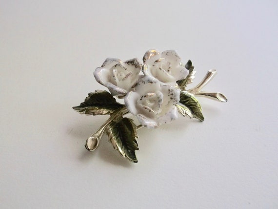 Coro Brooch Bone China Gold Tone and Enamel Accen… - image 1