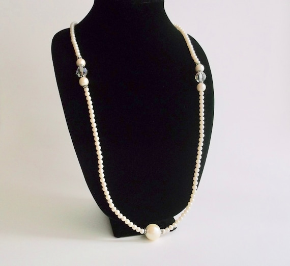 Flapper Style Necklace Vintage Pearl & Rhinestone… - image 1