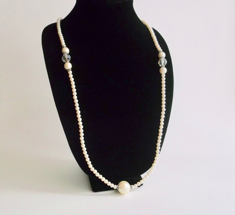 Flapper Style Necklace Vintage Pearl & Rhinestone Necklace Flapper Style T2 image 1