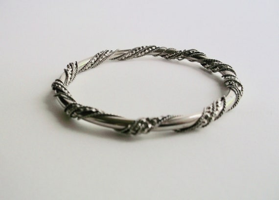 Silver Tone Wire Wrapped Bangle #T4 - image 1