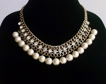 Vintage Pearl and Rhinestone Necklace #T3