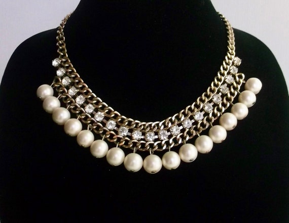 Vintage Pearl and Rhinestone Necklace #T3 - image 1