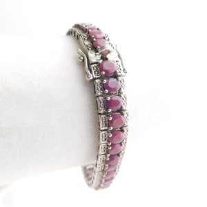 Heavy ELLE Sterling Silver Wide Mesh Bracelet With Natural Red Ruby Clasp Vintage