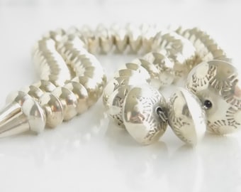 Silver Statement Necklace, Large Handmade Beaded.  T9