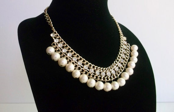 Vintage Pearl and Rhinestone Necklace #T3 - image 3