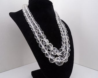 Rock Crystal Necklace, Vintage Crystal Necklace Genuine Faceted Rock Crystal    T9