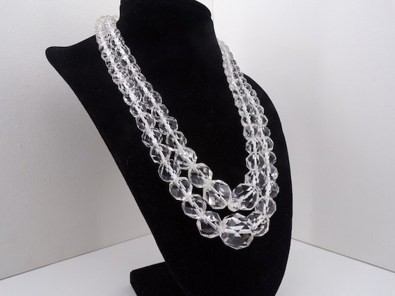Rock Crystal Necklace, Vintage Crystal Necklace Genuine Faceted Rock Crystal    T9