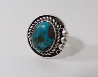Native American Turquoise Ring Size 7 Marked IZ or ZI         T15