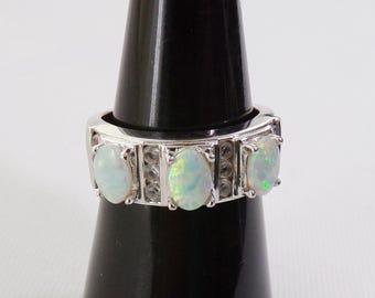 Opal Ring Vintage White Fire Opal Ring Size 6, PAJ Ring      T15
