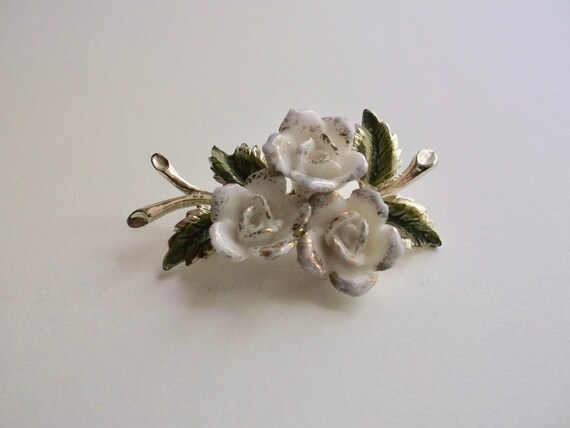 Coro Brooch Bone China Gold Tone and Enamel Accen… - image 4