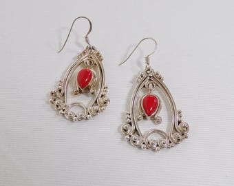 Vintage Sterling Siver Coral Drop Earrings       T15