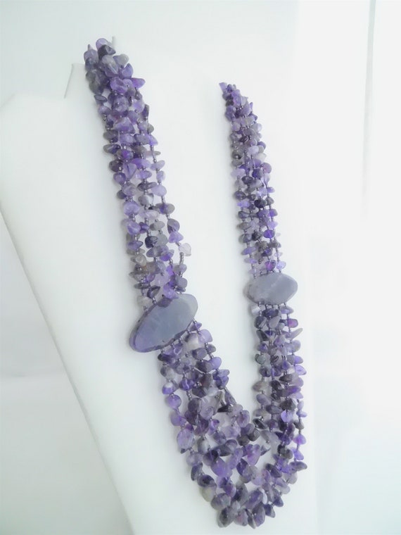 Amethyst Necklace 5 Strand with Large Amethyst Bea
