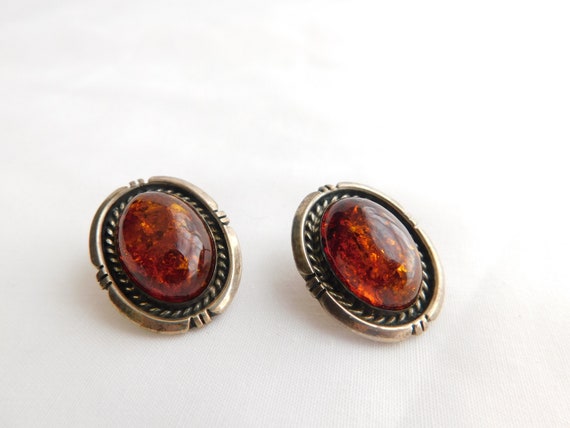 E. Kee Sterling Silver and Amber Earrings   T13 - image 1