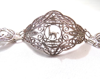 Llama Filigree Cuff Bracelet Statement Bracelet Vintage Peruvian Link Bracelet    T15