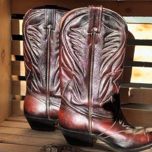 Bottines Cowboy Vintage Tony Lama - Pointe Argentée Relief Peau De Serpent - Taille 6.5 Med