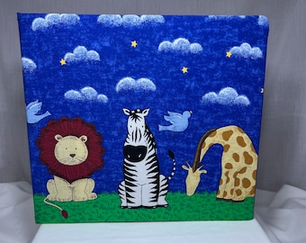 12x12 Scrapbook Photo Memory Album Postbound 3 Ring Post Noah’s Ark 2 x 2 baby boy, girl, shower party gift bear elephant lion zebra giraffe