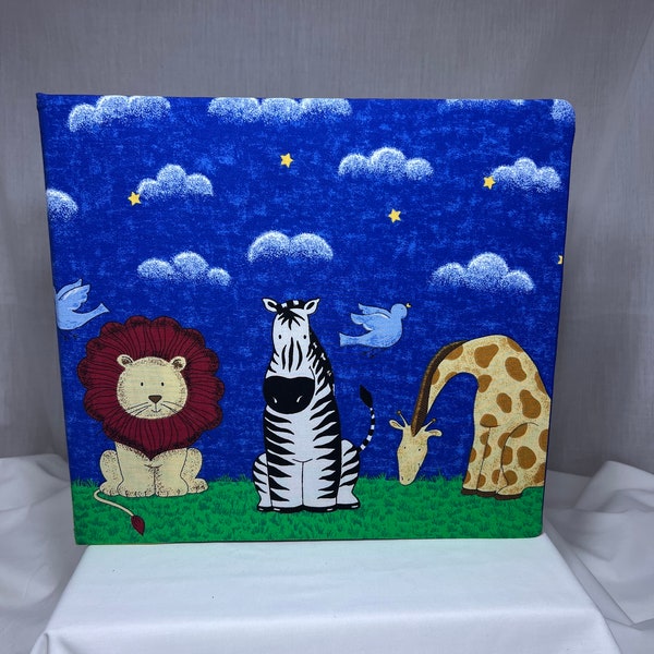 12x12 Scrapbook Photo Memory Album Postbound 3 Ring Post Noah’s Ark 2 x 2 baby boy, girl, shower party gift bear elephant lion zebra giraffe
